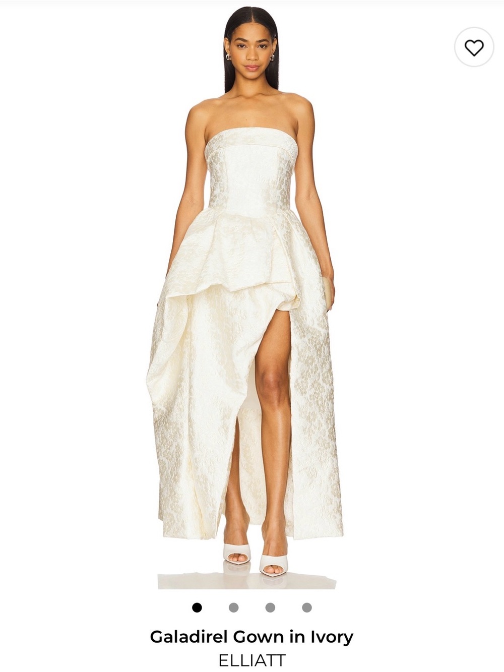Elliatt Ivory Textured Strapless Gown with Draped Peplum